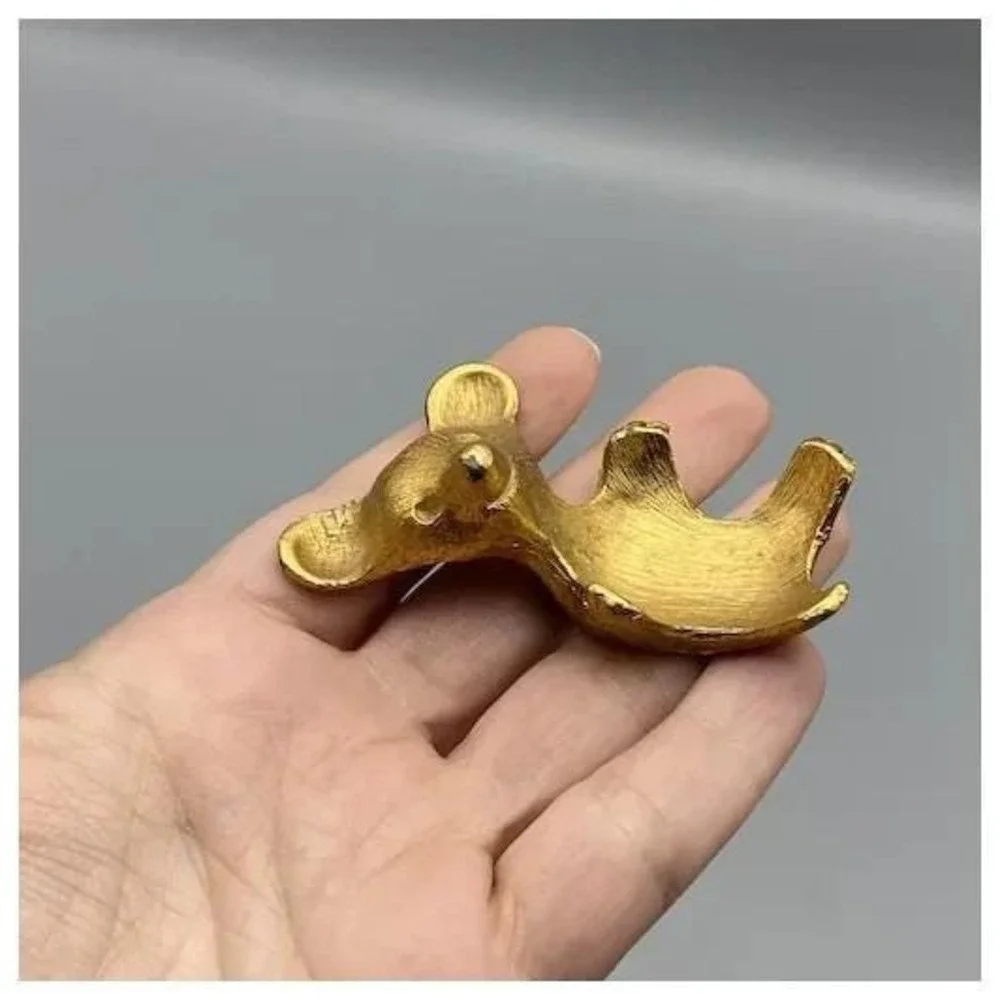 Vintage Teddy Bear‎ Gum Holder Parker Gold Tone Cast Metal 3in